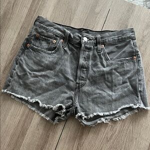 Levi 501 High-Rise Frayed Hem Denim Shorts - Charcoal Gray